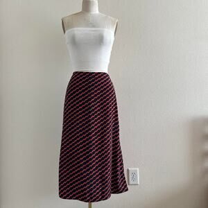 handmade navy blue orange satin chevron print midi skirt